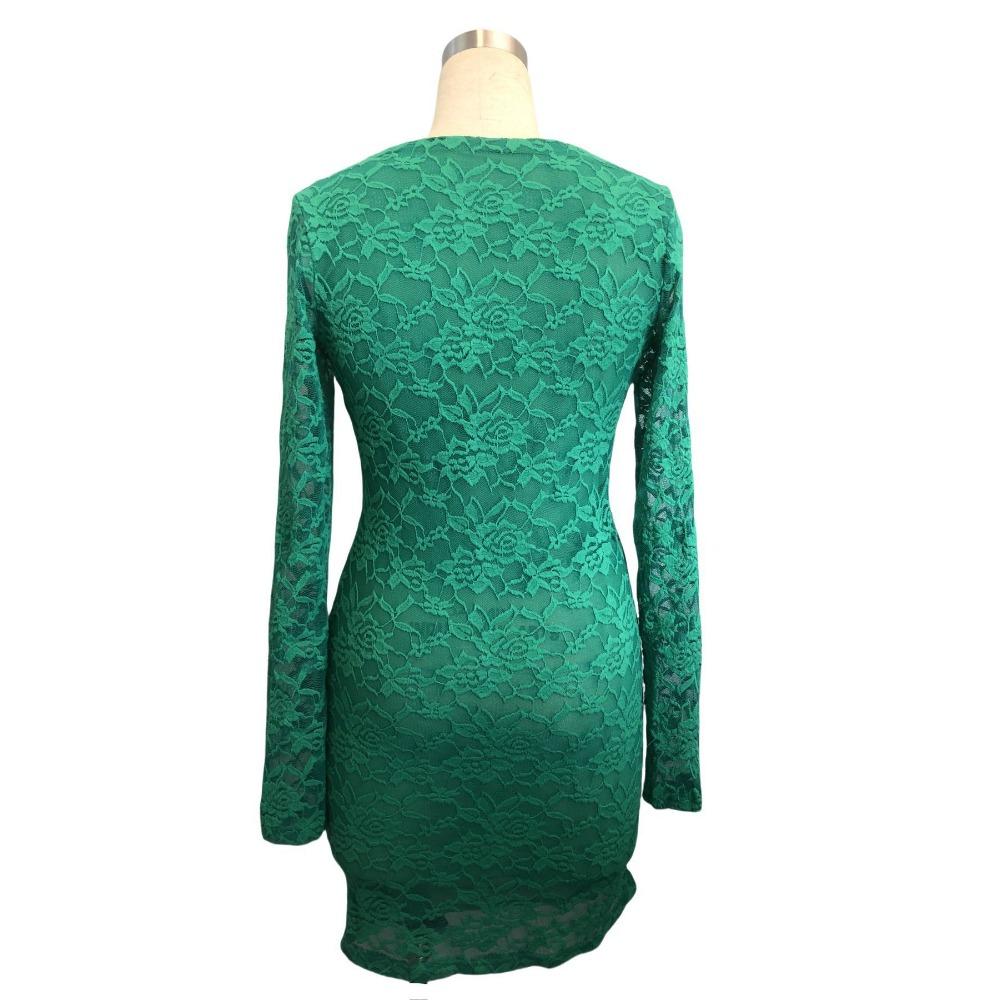 Vestidos de primavera para mujer, sexys, ajustados, de encaje y manga larga con escote en V