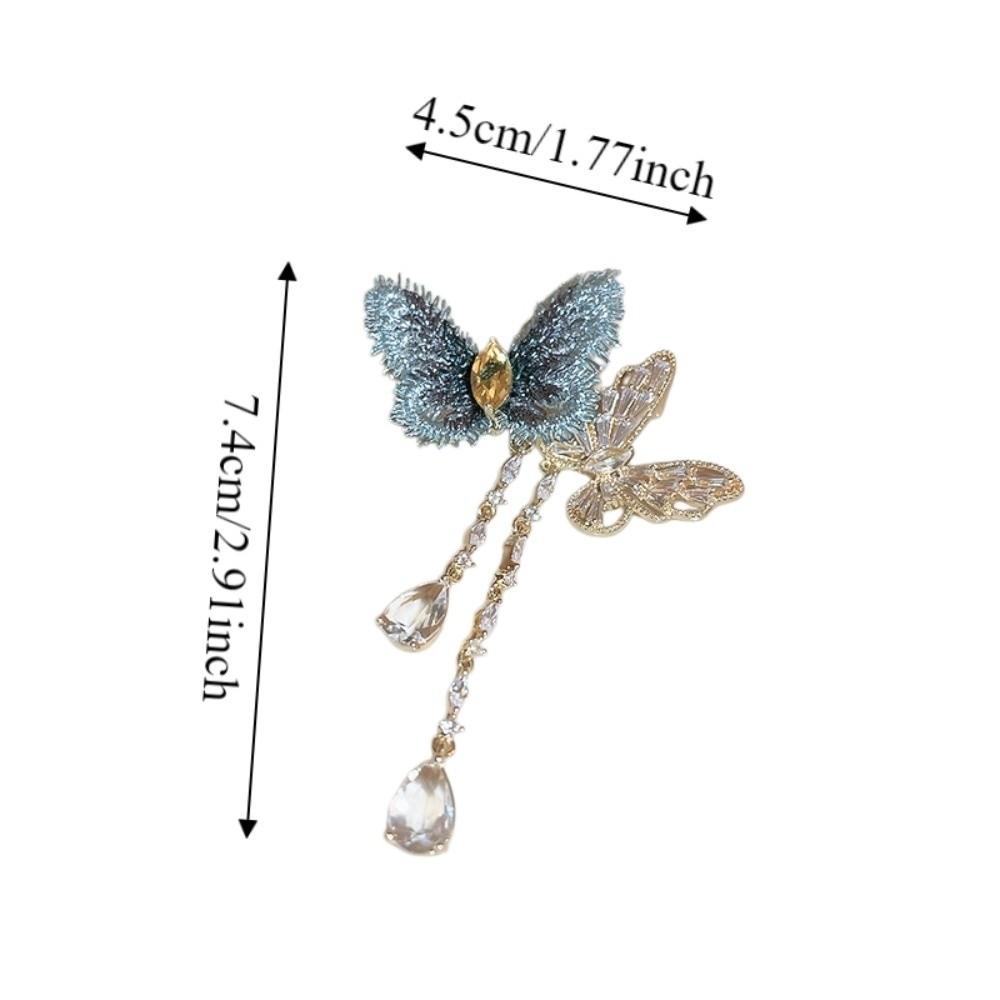 Vintage Butterfly Tassel Brooch Metal Banquet Clothes Metal Pin Zircon Luxury Badge Pin Girls