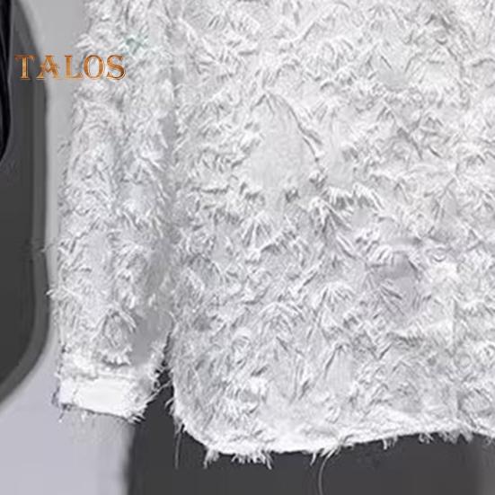 Men Shirt Long Sleeve Solid Color Fuzzy Tassel Button-down Cardigan Mid Length Regular Fit Streetwear Club Shirt for Daily Wear Parties Travel