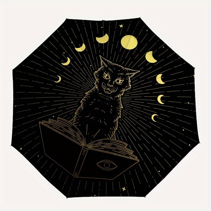 Mystical Moonlit Cat: Enchanted Book IllustrationUmbrella, Portable 3-Fold Umbrella for Men & Women,Christmas Gift ES121