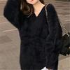 Autumn and winter imitation mink V-neck solid color sweater women's loose and thin bottoming shirt solid color long-sleeved knitted sweater