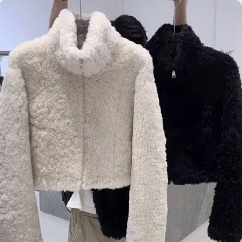 

Искусственная овечья шерсть дочь золото ветер меховая куртка короткая тонкая шерстяная кофта женская зимняя маленькая утолщенная простая XL 125-70kg