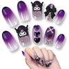 Sanrio Character Kuromi Nail Peel and 24 Stone Nail for and Adults Tips, Stick, 3D, Sheets, Short, Gradient, Stickers, Stylish, Popular, Peelable,