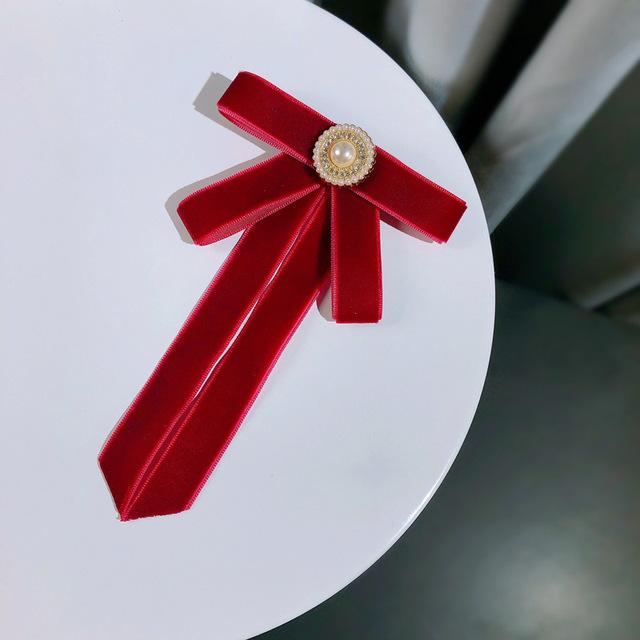 Velvet Bow Tie Brooch Solid Color Fabric Pearl Crystal Laprl Pin Shirt Dress Cravat Vintage Jewelry For Women Accessories