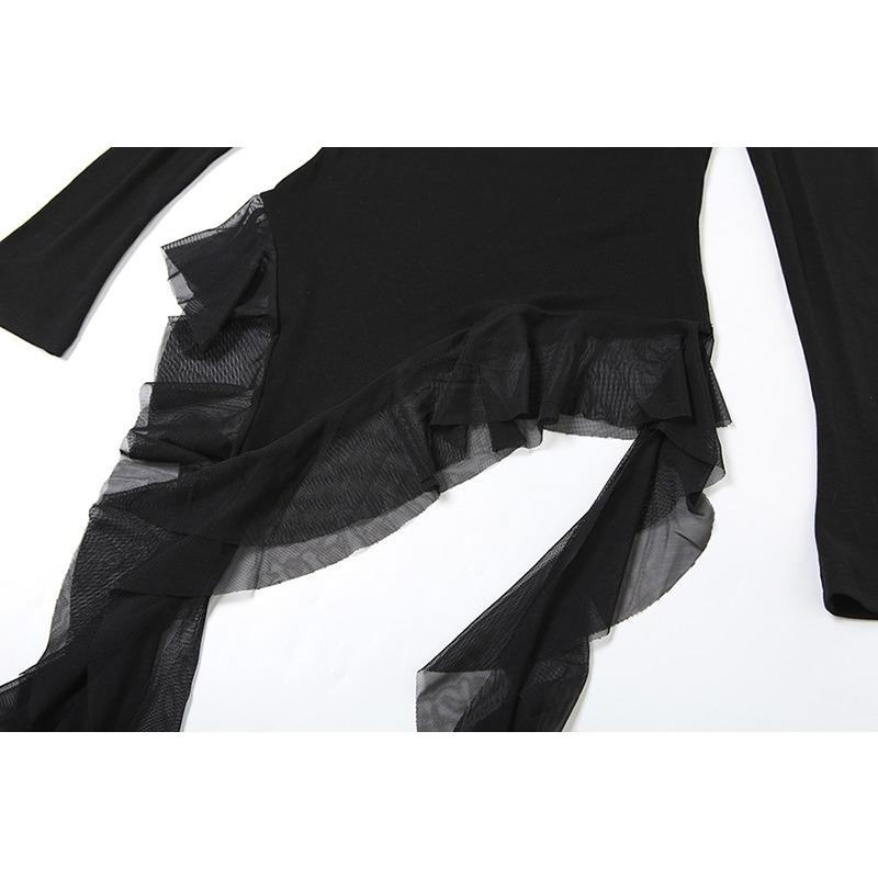 Off Shoulder Ruffles Tassel Long Sleeve T Shirt Women Sweet Streetwear Sweet Blouse Gentle Party Basic Top Slim Fit Black Tees Shirt Sexy New Shirt