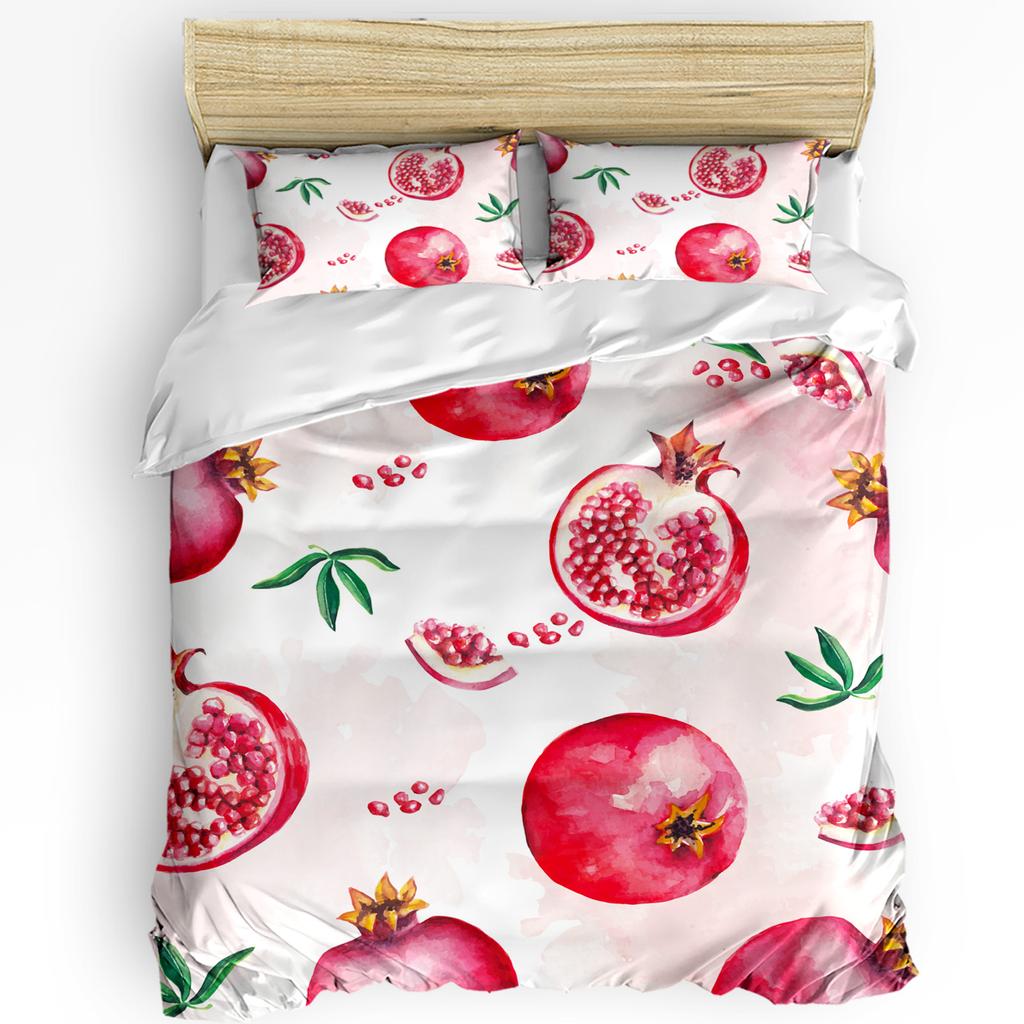 Summer Fruit Red Pomegranate Green Leaf Duvet Cover with Pillow Case Custom 3pcs Bedding Set Quilt Cover Double Bed Home Textile