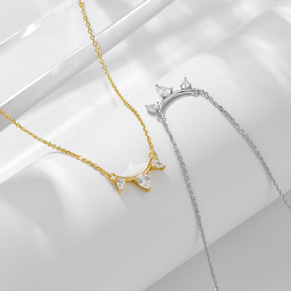 European and American Ins Style 925 Sterling Silver Fashion Jewelry Gold Plated Single Row Water Drop Zircon Pendant Necklace