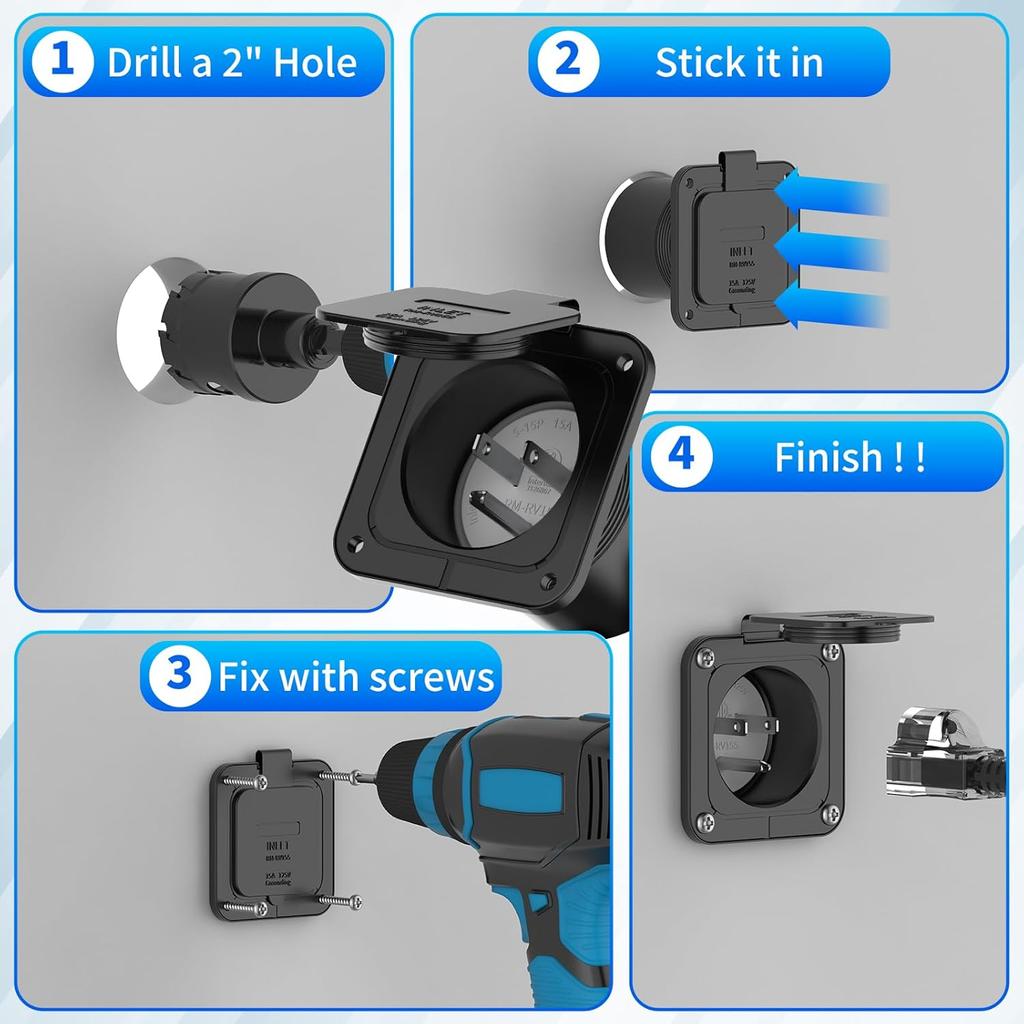 Gniazdo wejściowe 15A, 125V do zasilania z brzegu z wodoodporną klapką, 2-biegunowe 3-przewodowe gniazdo męskie do połączeń elektrycznych na łodzi, w zastosowaniach morskich