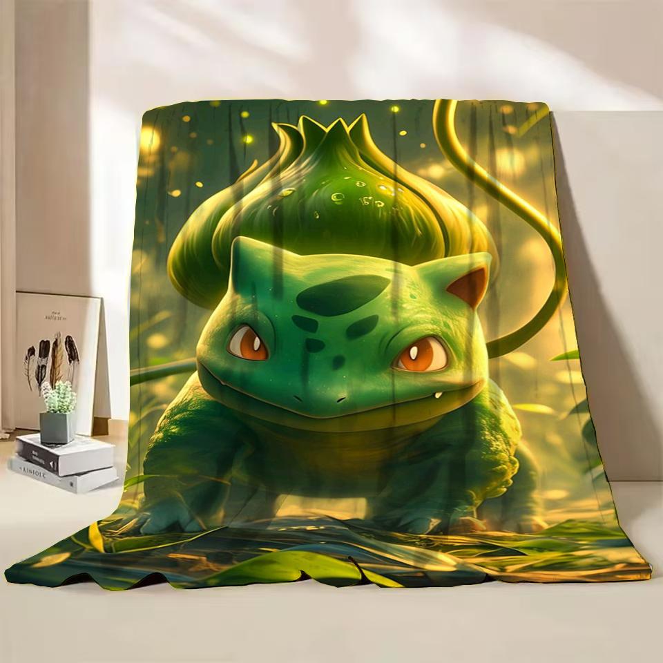 Pokemon Bulbasaur Flannel Throw Blanket for Bed Sofa Home Bedroom Office Travel Children's Cover Blankets Kids Winter Warm Gifts
