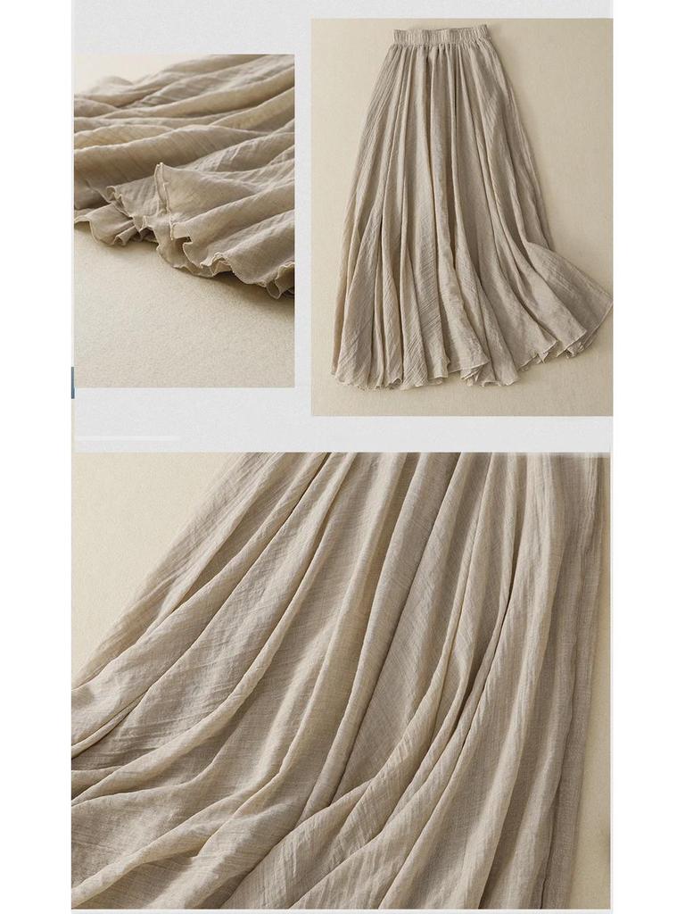 Jupe trapèze en coton fin à volants avec taille élastiquée - Style japonais et coréen