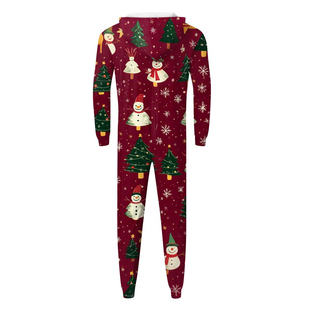 Christmas Print Family Matching Hooded Long Sleeved Zippered Jumpsuit Set