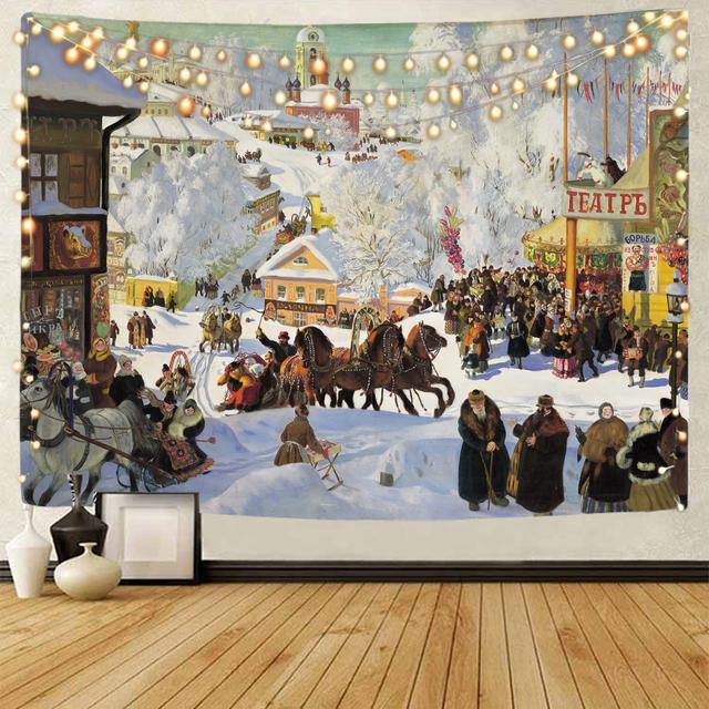 Christmas Snow Scene Santa Claus Tapestry Gift Background Decoration Tapestry Christmas Party Decoration Tapestry