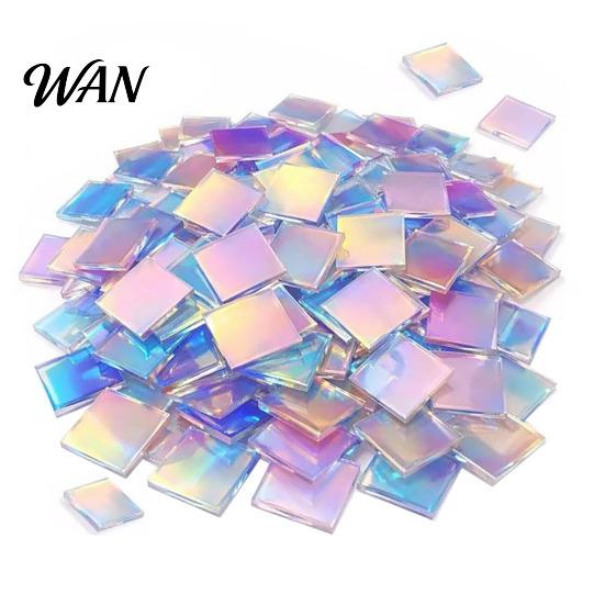 Jewelry Making Acrylic Accents Mini Iridescent Squares, Translucent Rainbow Pieces, 2cm 3cm Holographic High Transparency Squares Tiles for 2cm 50pcs