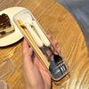 Fork and Spoon Set 304 Stainless Steel and Ceramic Cute Cartoon Dinnerware Sets Portable Outdoor Lunch Tableware with Box