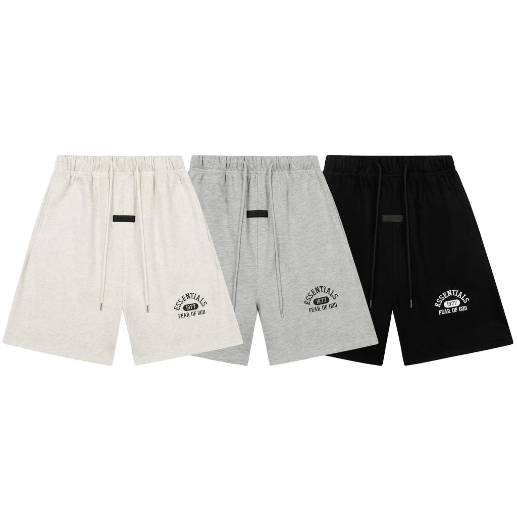 Fear of God Essentials 1977 Arch Logo Print Sweat Shorts Unisex Loose Cotton Drawstring Casual Sports Shorts 3 Colors