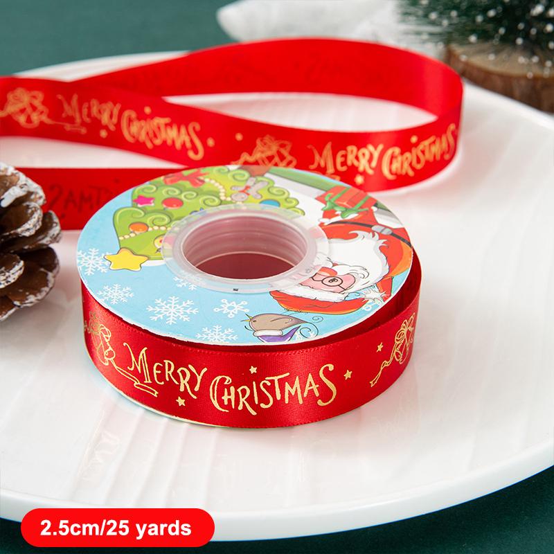 25Yard Width 2.5Cm Christmas Ribbon Diy Bow Gift Bouquet Packaging Home Garden Christmas Tree Decoration Supplies