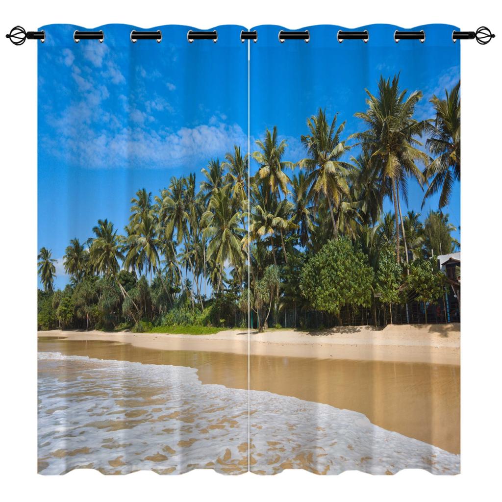 High-Density Blackout Curtains, Beach Curtains, Coconut Tree Seaside Series 6 Digital Printing Blackout Curtains