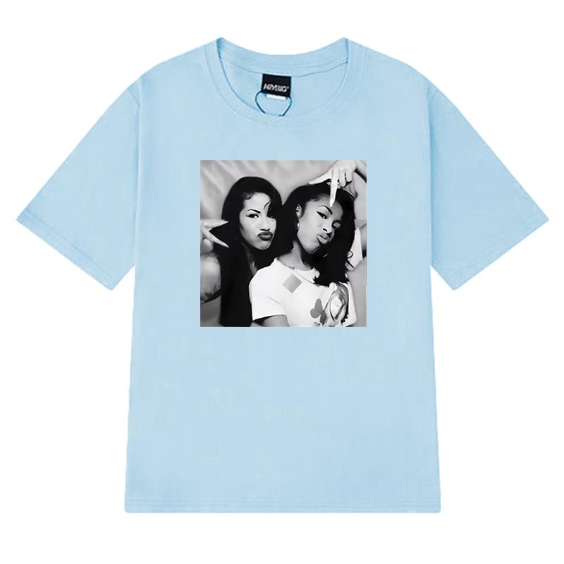 

Fashion Aaliyah n Selena printed Graphic street Hip Hop Tee shirt 100 Cotton Unisex Women short sleeve Tshirts vintage Unisex Top S
