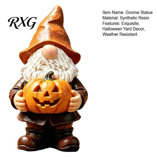 Hand Painted Gnome Statue Halloween Garden Statue, Faceless Holding Pumpkin Sculpture, Stable Sculpture Waterproof Resin for Porch Yard Autumn