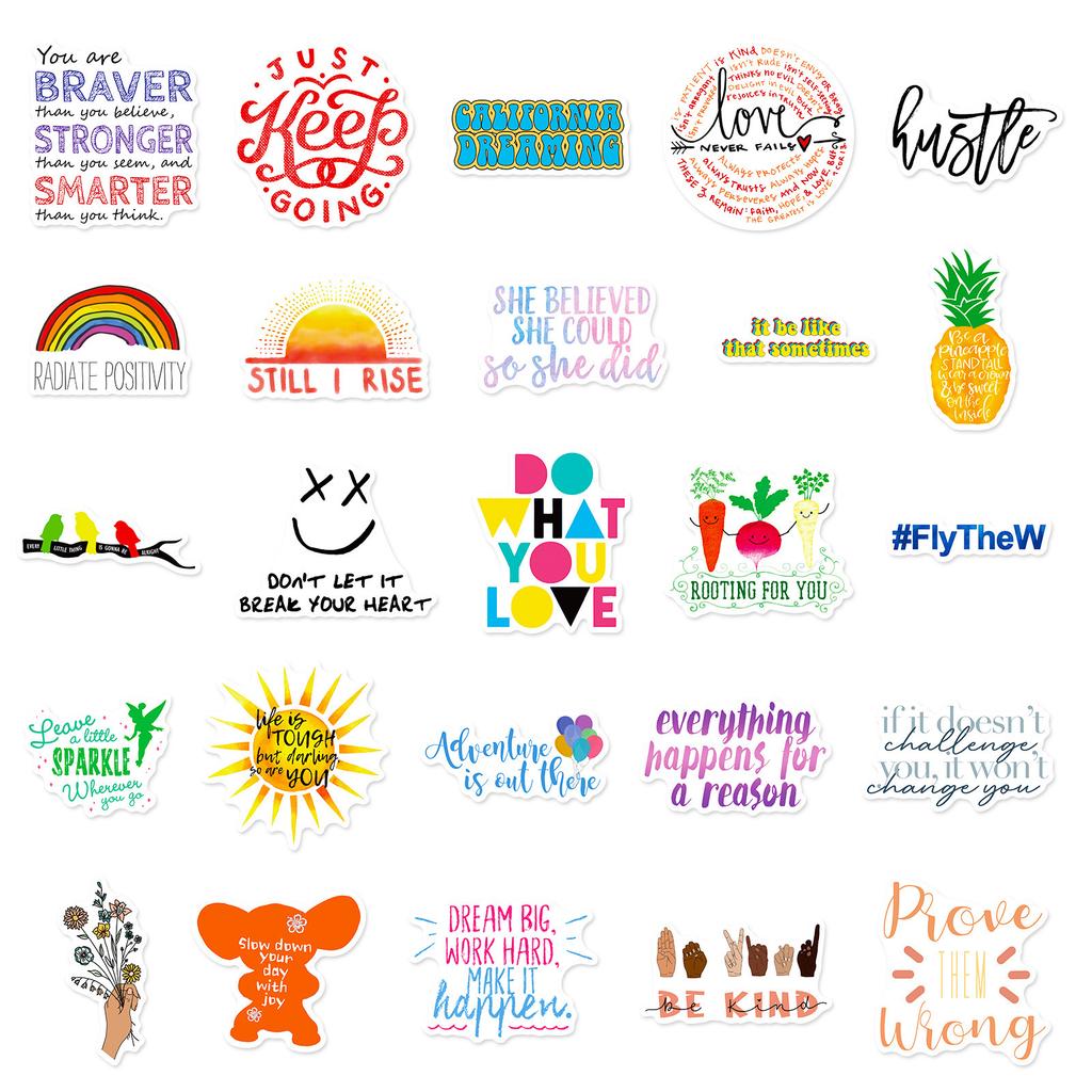 50 Inspirational Text-On-Video Cute Cartoon Inspirational Fairy Text Language Motto Diy Graffiti Stickers