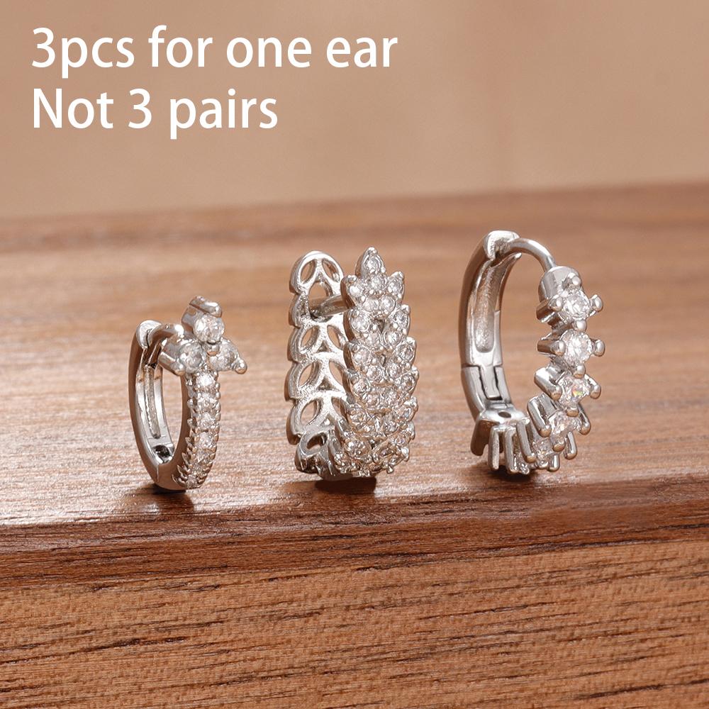

3PCS Hoop Earrings Set for Women Fashion Gold Plated CZ Zircon Female Unique Huggie Piercing Earring Aesthetic Jewelry aretes