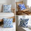 Cushion Cover Washed Linen Soft Breathable Decorative Case for Sofa Home Pillow Cover Elegant Blue Floral