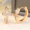Stylish Gold Color Cross Zircon Hoop Earrings for Women Daily Party Faith Fashion