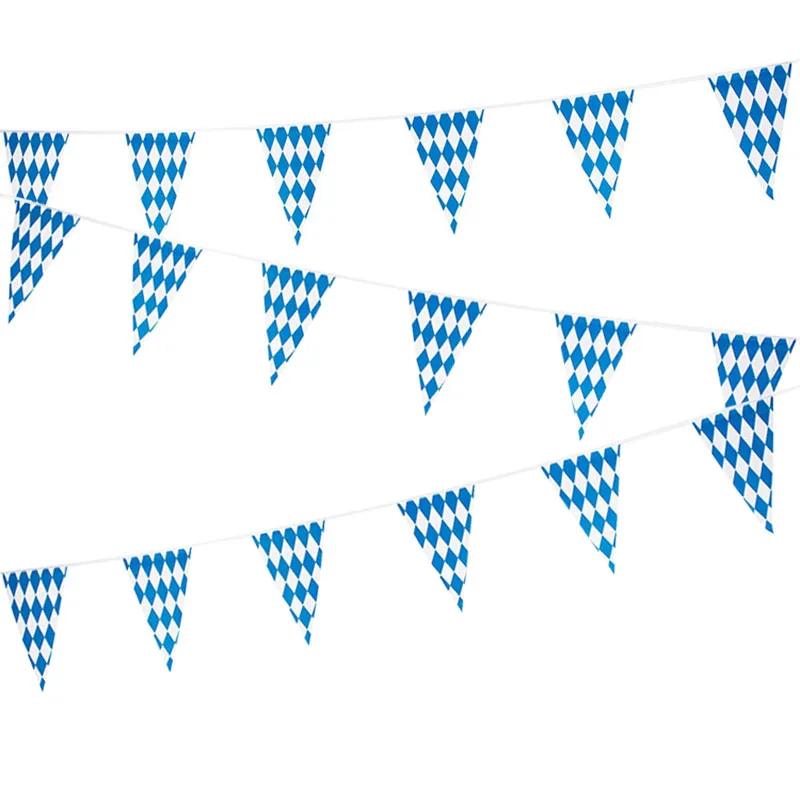 

10 Meters Blue White Lattice Plastic Banners Flag German Beer Festival Pennant For Bar Oktoberfest Themed Party Decorations 10 Meters
