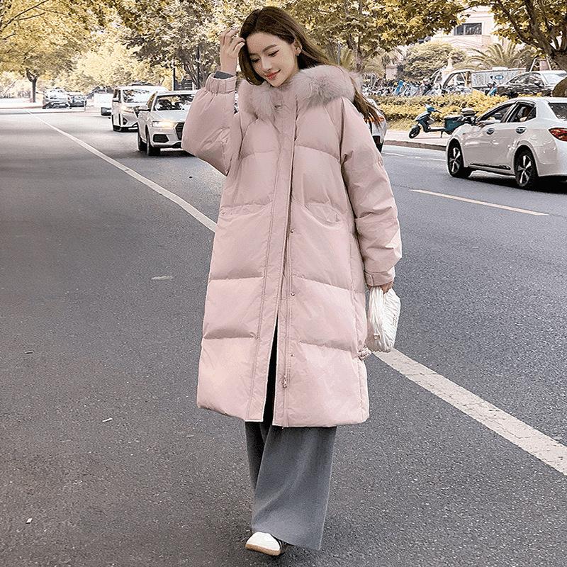 Padded jacket women's long model new padded jacket winter thickened large fur collar over the knee loose bread jacket padded jacket winter