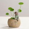 Zen Ceramic Small Planter: Breathable, No-Hole Hydroponic Pennywort Pot with Cute Monk Design for Desktop Decor.