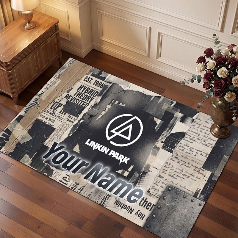 Linkin Park Personalized Crystal Velvet Carpet, Customized Name Text Soft Anti‑Slip Rug for Living Room Bedroom