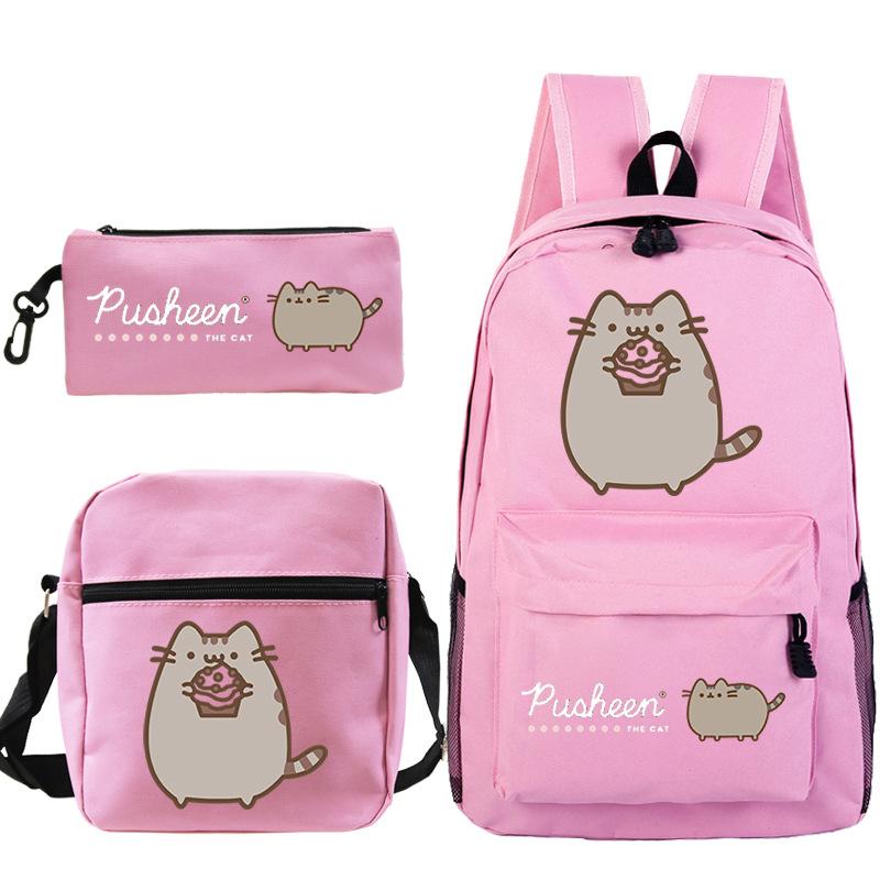 Pusheen толстый кот милый мультяшный принт школьный рюкзак трансграничный студенческий портативный наплечный рюкзак пенал набор из трех предметов No specification
