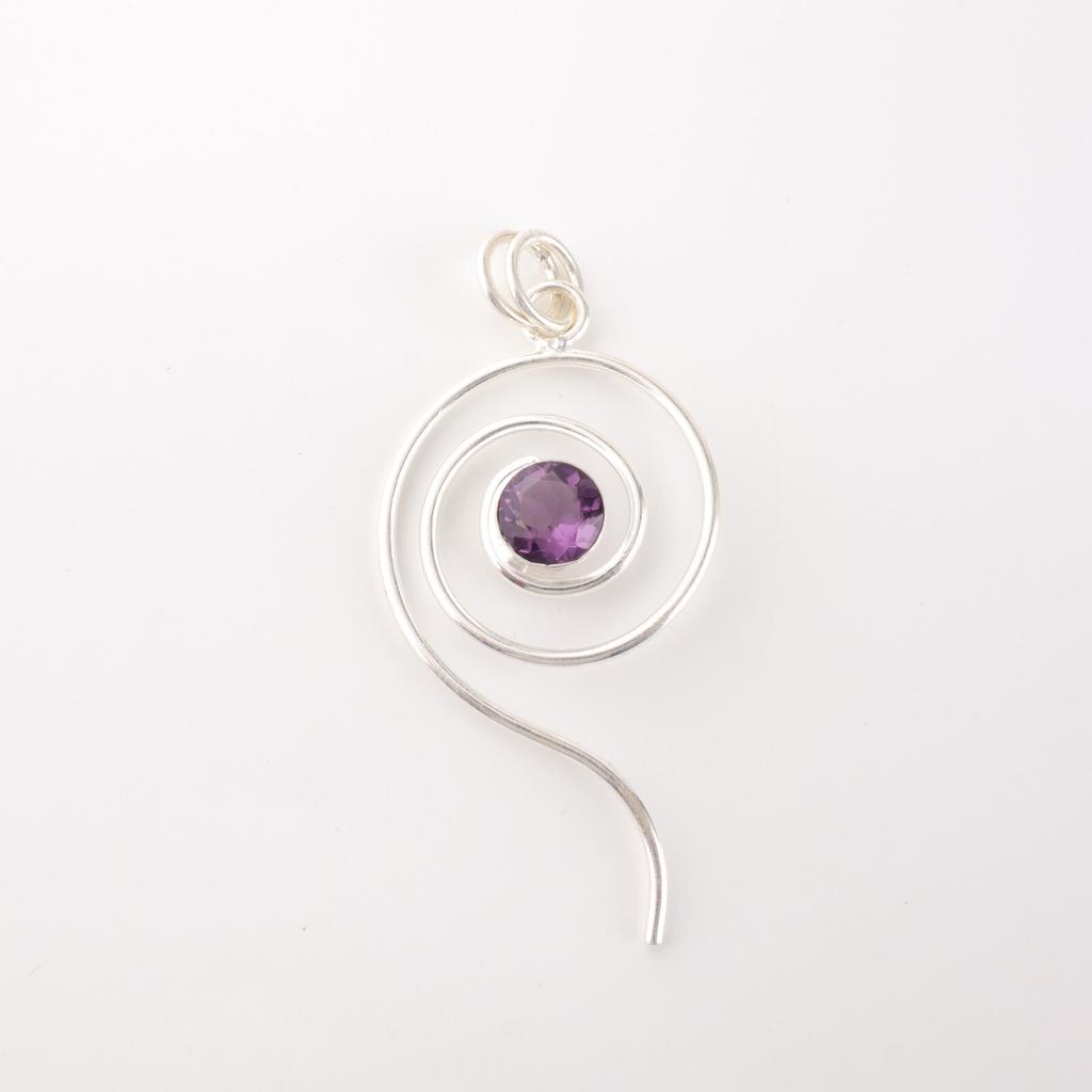 Gioielli in Argento Sterling 925 con Pietra di Ametista Naturale Ciondolo Fatto a Mano Per Donna PP-42-17