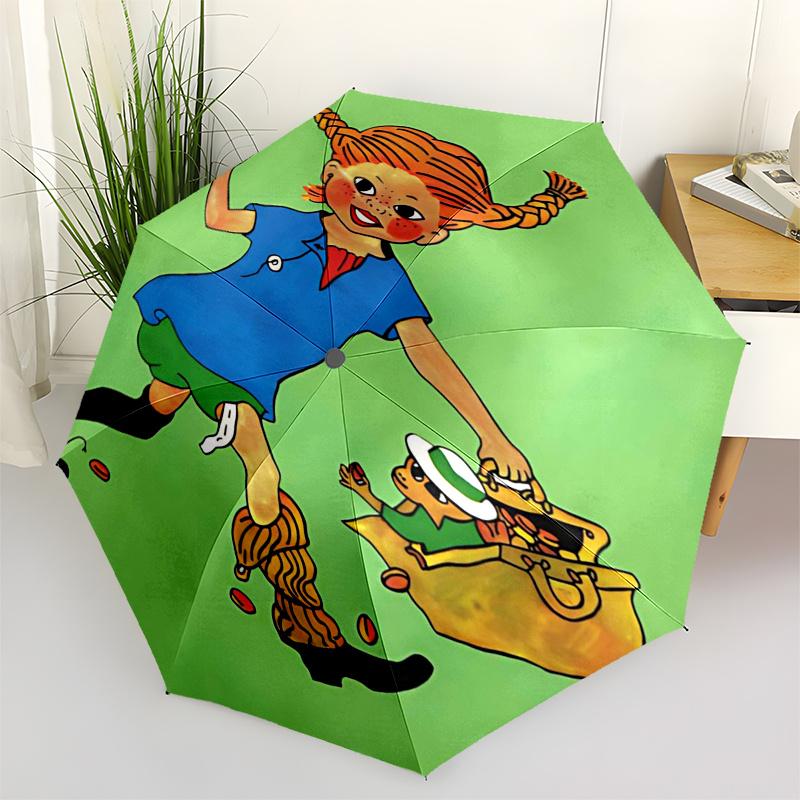 

Pippi Longstocking Themed Travel Umbrella-8 Ribs Automatic Opening and Closing, Portable Folding Design, Compact and Stylish Umbrella Suitab