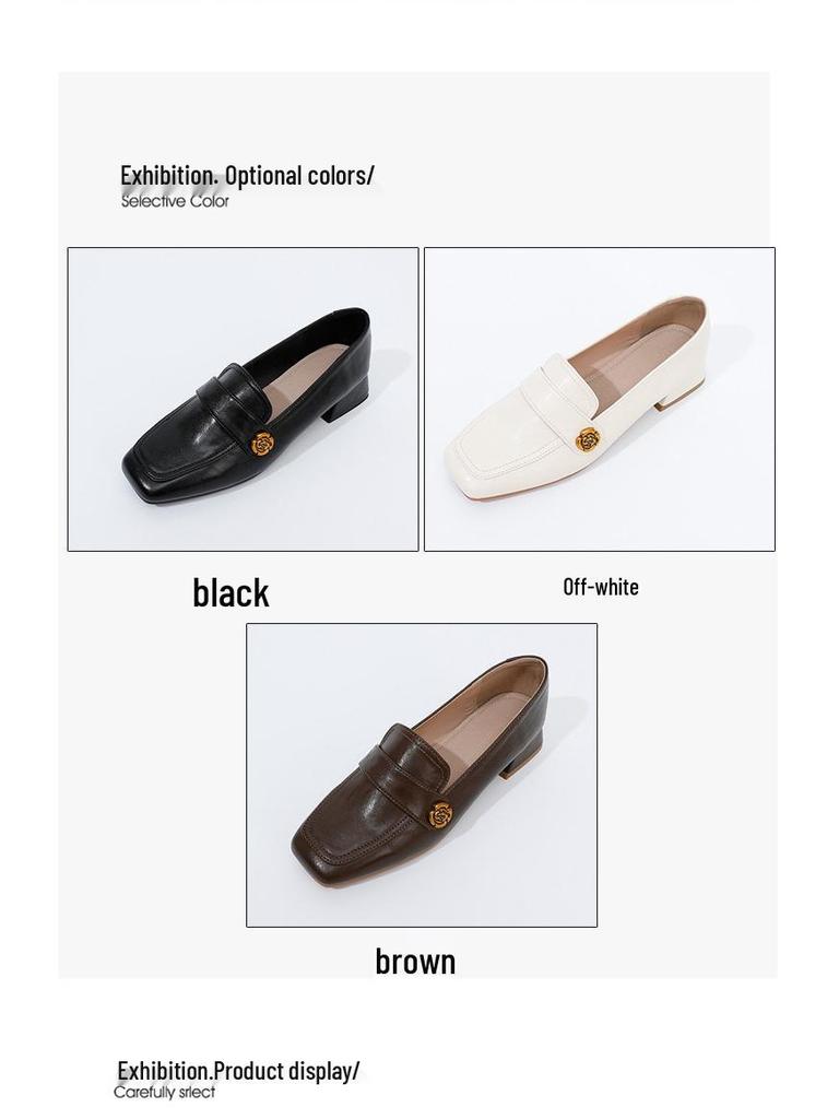 2024 Retro Chunky Heel Loafers: Versatile Square Toe, Medium Heel, Slip-on Leather Shoes for All Seasons