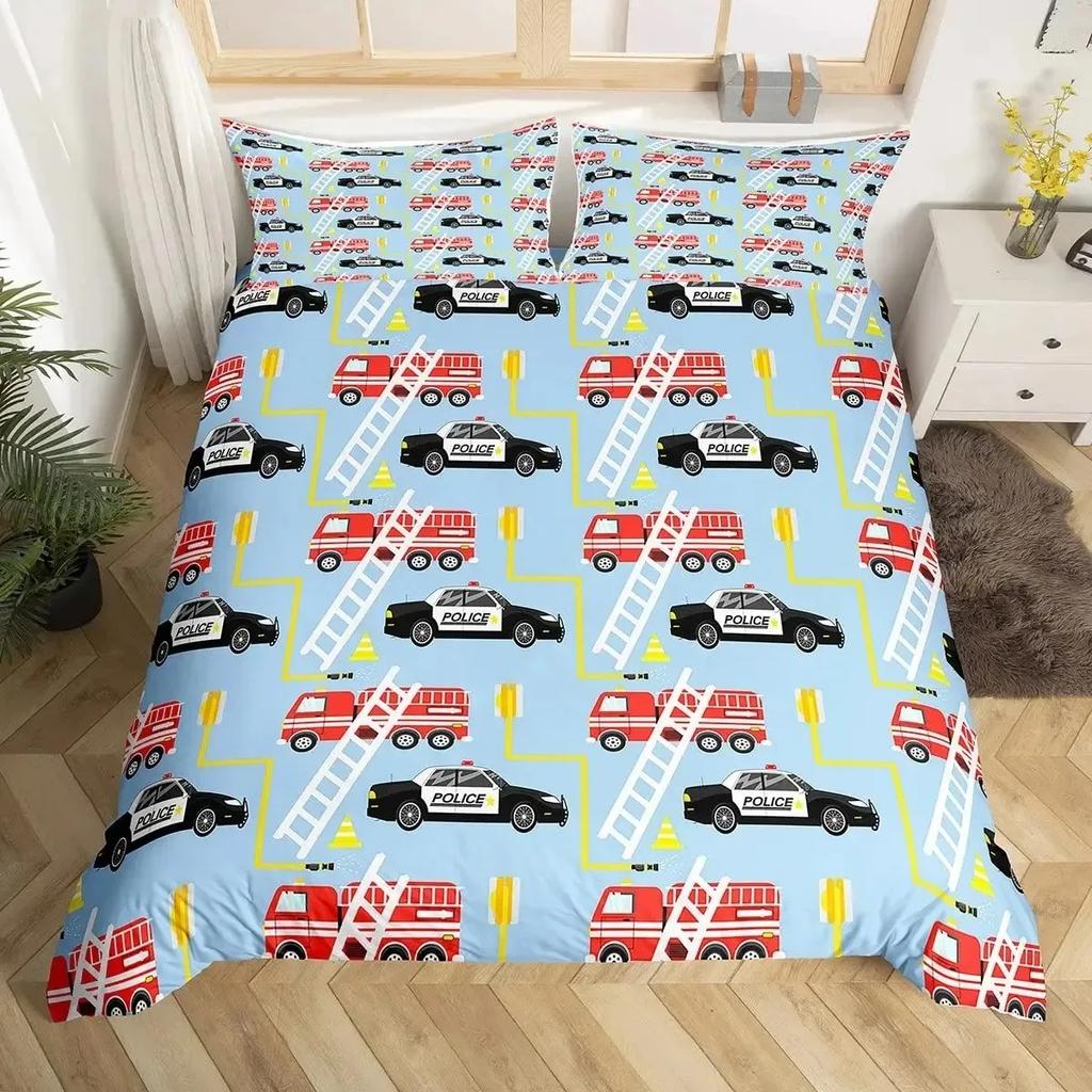 Cartoon Police Car Bedding Set Single Twin Full Queen King Size Polyester Duvet Cover Aldult Kids Comforter Quilt Cover Set