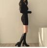 Women's Slimming V-Neck Knitted Sweater Dress - Autumn/Winter, Sexy Slim-Fit, Tight Hip-Hugging Design