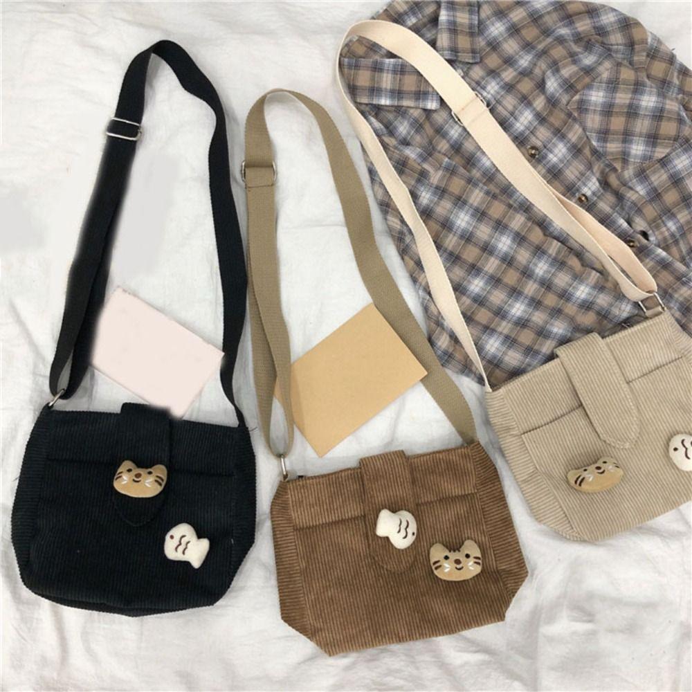 Retro Corduroy Crossbody Bag Large Capacity Velvet Shoulder Bag Portable Mini Corduroy Bag  Women
