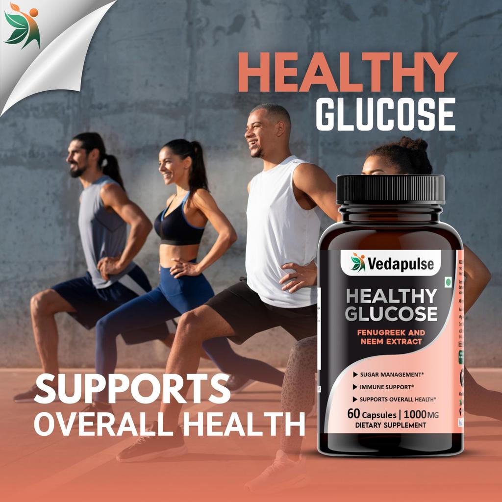 Capsule Vedapulse Healthy Glucose con Fieno Greco, Neem, Melone Amaro e Berberina | 60 Capsule