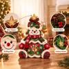 Cute Christmas Table Centerpiece Refillable Snowman Treat Holder, Plush Sitting Figure Candy Jar with Clear Heart Soft Decoration Window, 3D