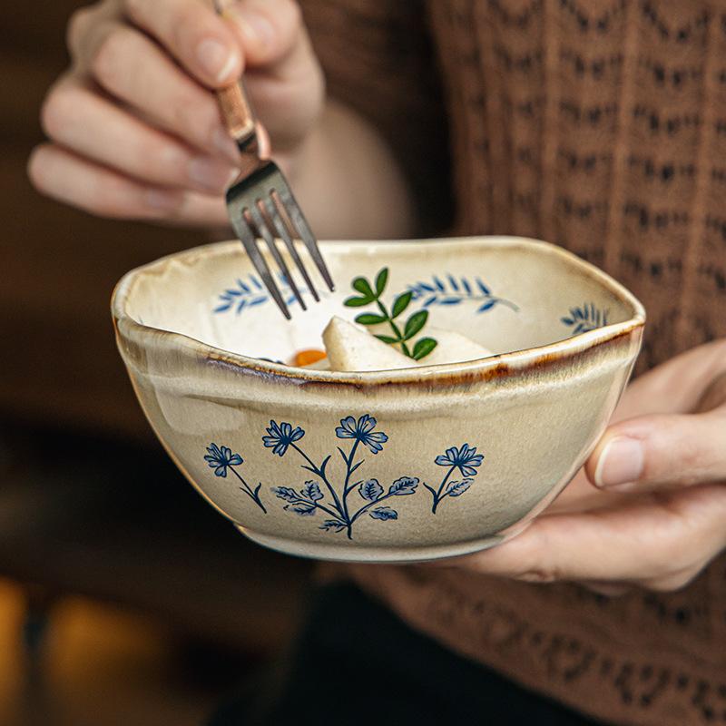 Freeland Series Medieval Tableware Ceramic Dishes High Value Rice Bowl Deep Plate Household Vegetable Bowl Export