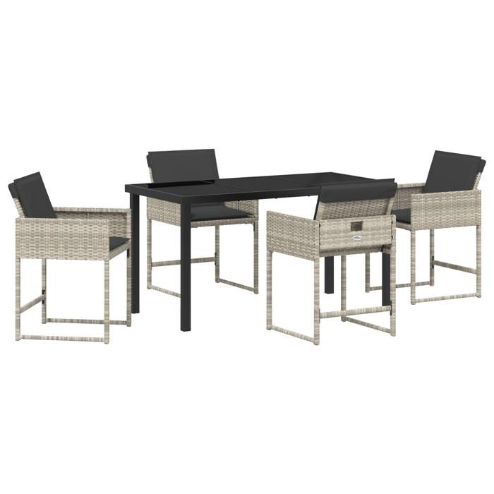 VidaXL Ensemble de salle à manger de jardin 5 pièces avec coussins en poly rattan gris clair 3380734