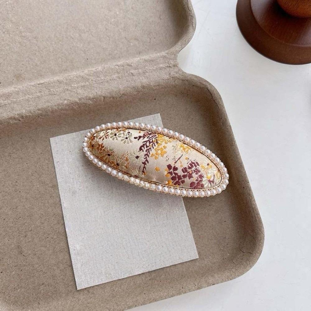 Золотая Шелковая Ткань Заколка для Волос Songzhen Китайский Стиль Шелковая Заколка для Волос Винтажная Заколка для Волос с Жемчужной Инкрустацией Подарок Style B Beige