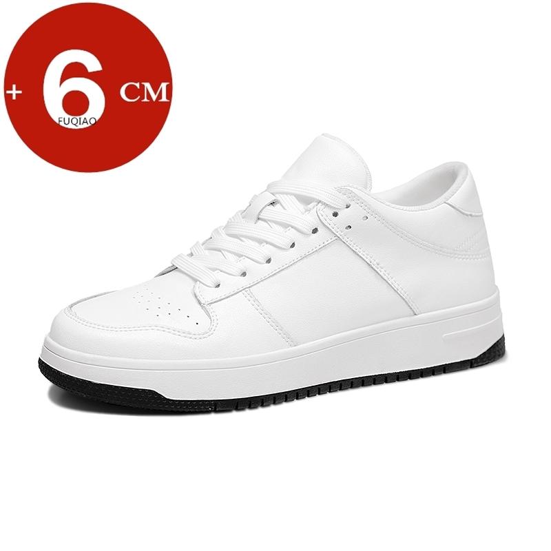 

Men Cow Split Leather White Casual Sneakers Hidden Elevator Lift Shoes Anti-Slip Fashion Comfortable Height-Increasing Sports 37