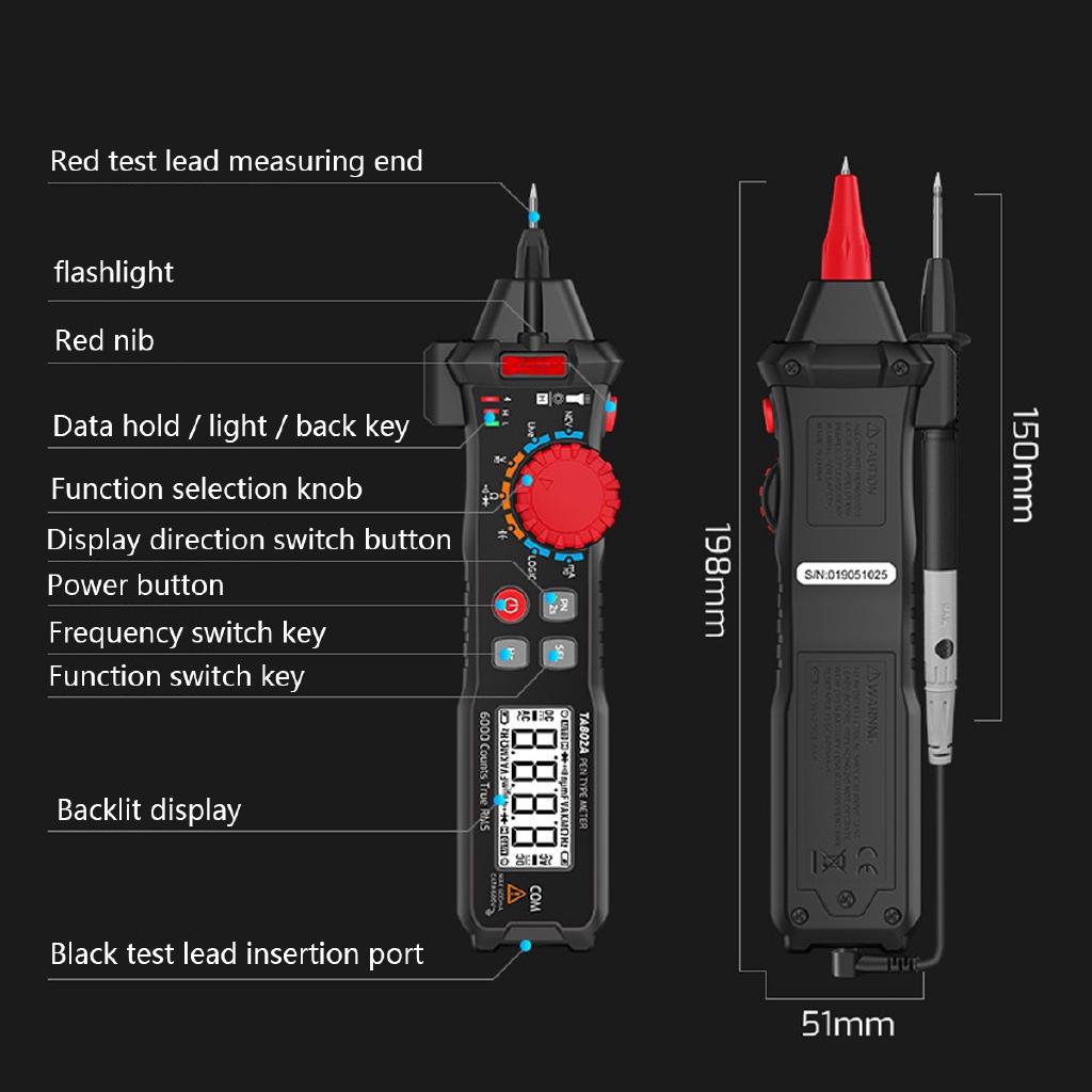 Digital multimeter True RMS 6000 Counts Digital Display Pocket Pen Multimeter High Precision Smart Multimeter Automatic Range 198 * 51 * 32mm