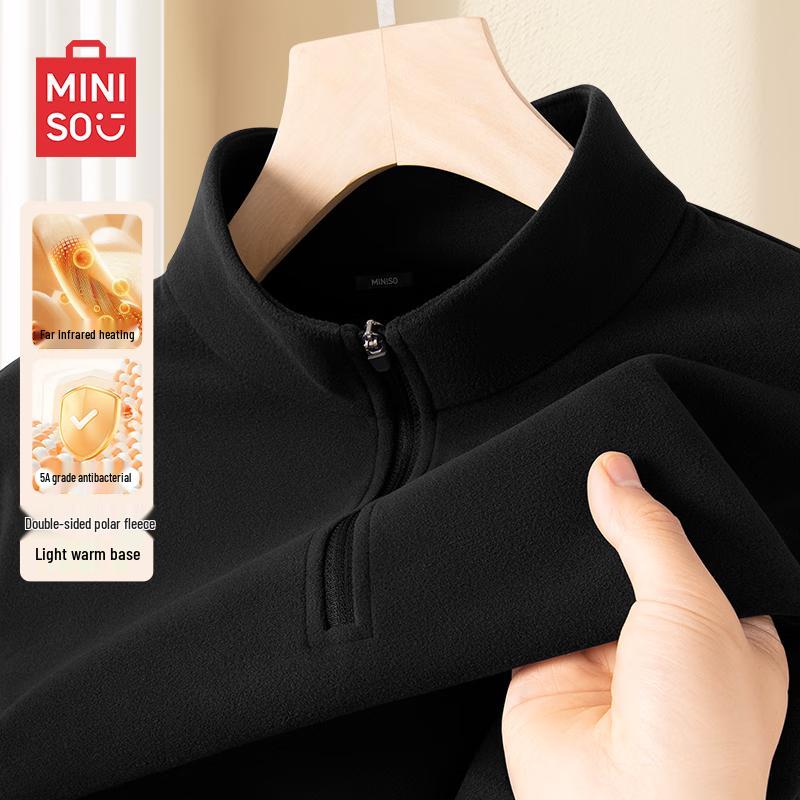 MINISO Men's Fleece-Lined Half-Zip Mock Neck Long Sleeve T-Shirt