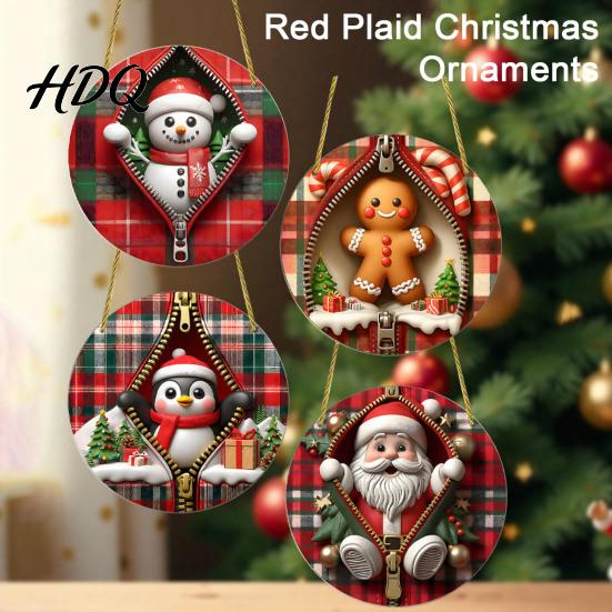 Unique Holiday Souvenir Gifts Double-sided Acrylic Christmas Hanging Ornaments Xmas Cartoon Snowman/Penguin/Gingerbread Man/Santa Claus Indoor
