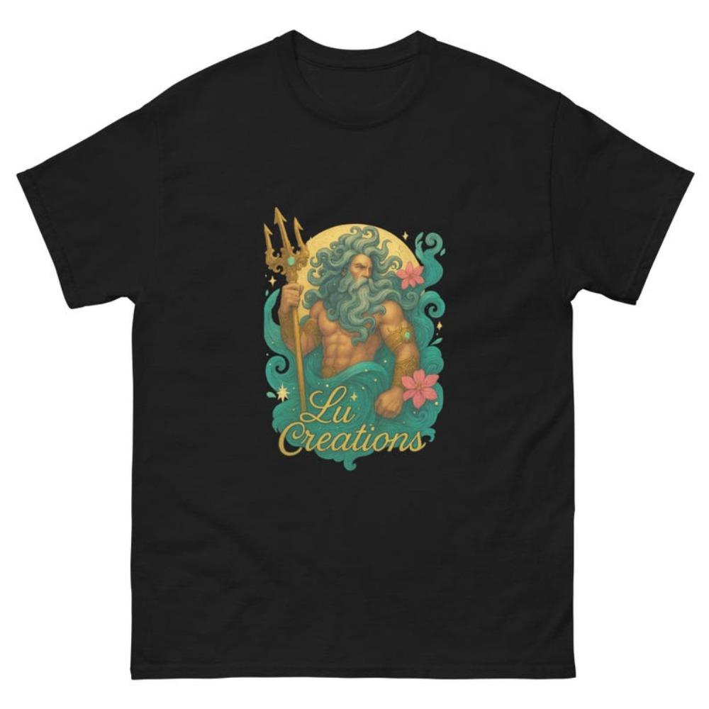 Retro Poseidon Greek God Tshirt Unisex Greek Mythology Graphic Tee Sea Creature Fantasy Shirt Men Crewneck Cotton Short Sleeve