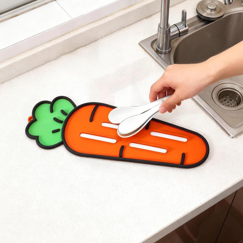 Grytlockshållare Morotsformad Halkfri Matta Diskavtorkningsmatta för Förvaring på Köksbänk Spatel Grytlock Skärbräda Tvål