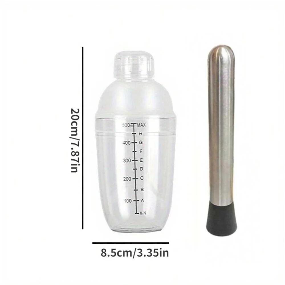 

Cocktail Shaker Set 500ml Transparent Measuring Shaker with Stainless Steel Muddler for Bartending Juicing Mixing Drinks